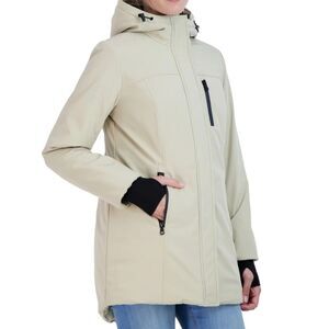 Calvin Klein Tan Water Repellent Winter Coat Front Zip Zip Pocket Hood EUC SZ L
